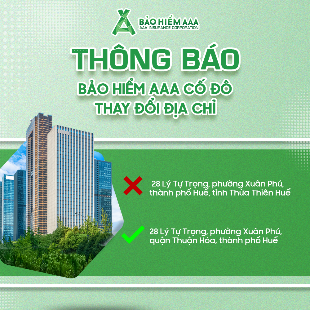 THÔNG BÁO THAY ĐỔI ĐỊA ĐIỂM TỔNG CÔNG TY CỔ PHẦN BẢO HIỂM AAA – CHI NHÁNH CỐ ĐÔ